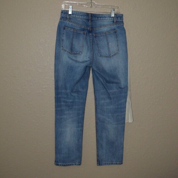 Sz 4 Hellessy Silk Cream Tie Sash Jewel Detail Denim Blue Jeans - Picture 9 of 11